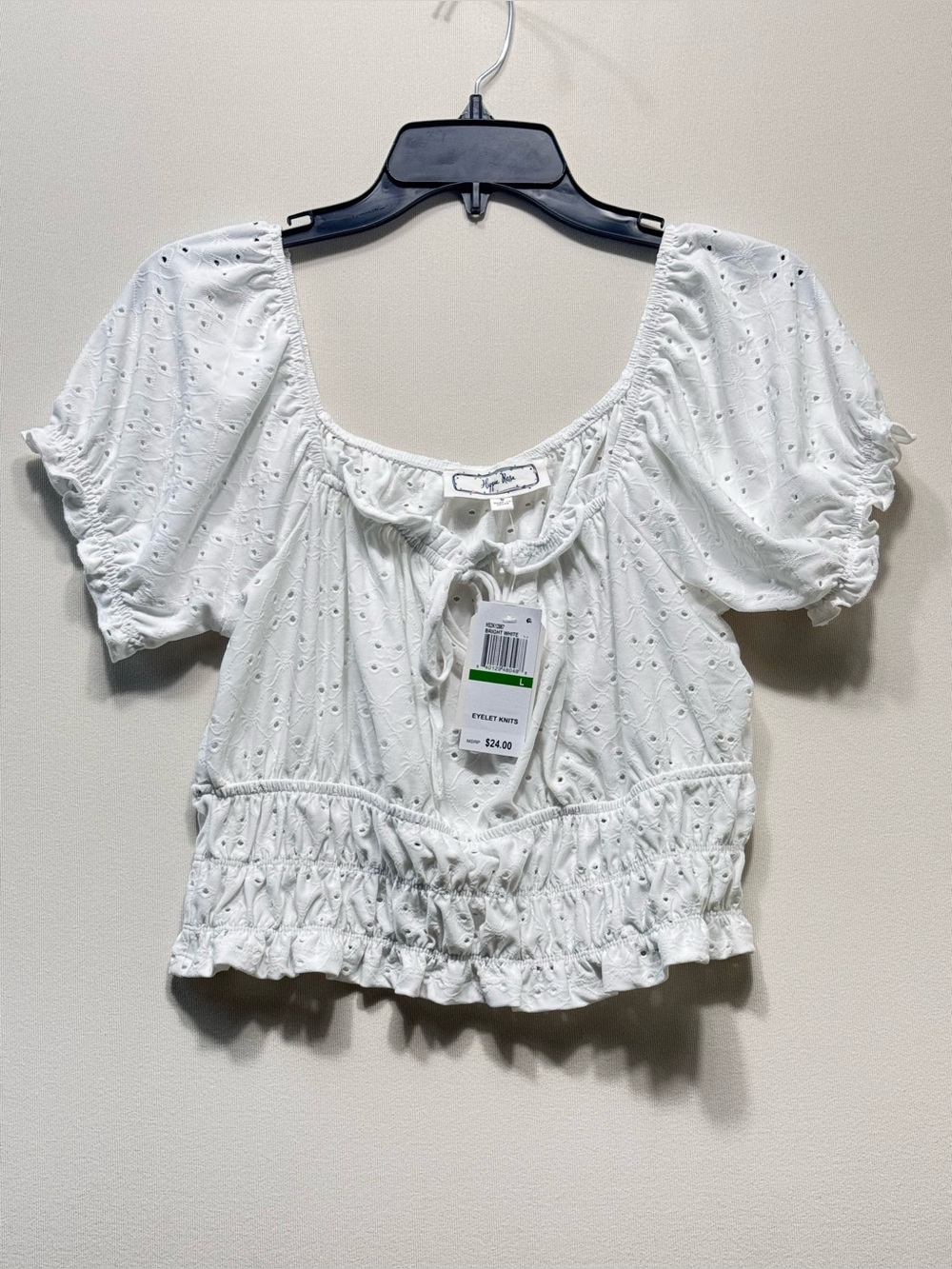 Hippie Rose Juniors' Eyelet Knit Cropped Peasant Top nwt size large